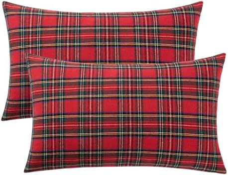 MIULEE Christmas Plaid Pillow Covers Scottish Tartan 12x20 Red