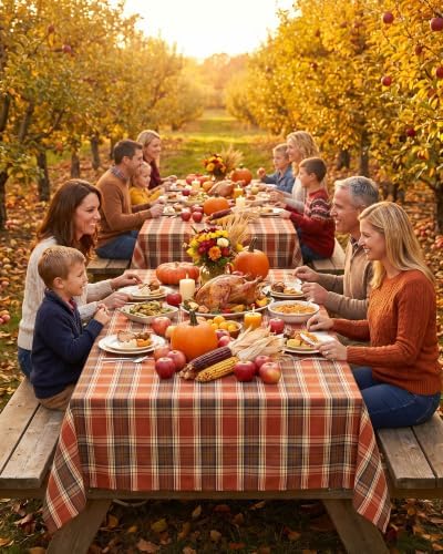 Fall & Thanksgiving Tablecloth Rectangle, Tartan Plaid, 52x70 Inch