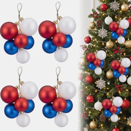 Roowest 4 Sets Jumbo Christmas Red White and Blue Ornaments Ball for Tree
