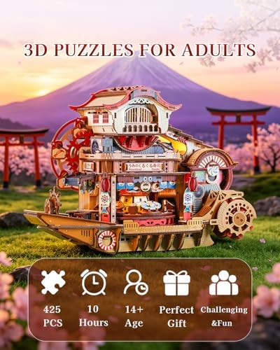 OZJAY Nautical Sushi DIY Miniature House Kit, 3D Wooden Puzzles for Adults