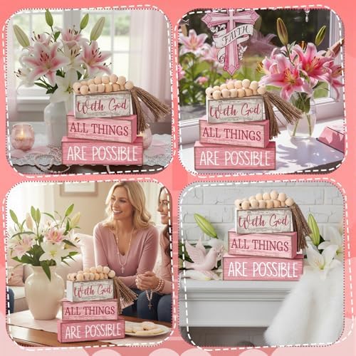Lineshading 4 Pcs Christian Table Decor Pink God All Things are Possible