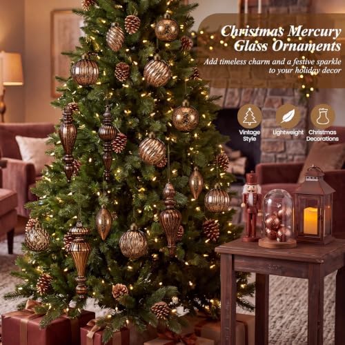 Syhood 18 Pcs Brown Christmas Mercury Glass Balls Ornaments, 11 Styles