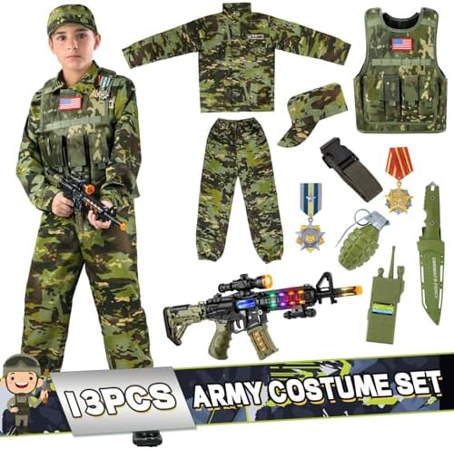 Metemot Kids Army Costume for Boys, Soldier Boys Halloween Costume Age 3-12