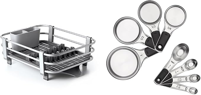 OXO Good Grips Aluminum Dish Rack Good Grips Stainless Steel Measuring Cup and Spoon Set (8 Pieces)