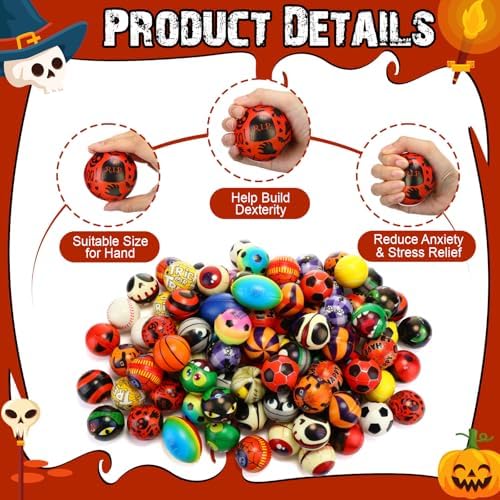 Meooeck 108 Pcs 2.5'' Halloween Mini Sensory Fidget Balls, Foam Relief Toys