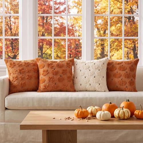 Fall Throw Pillow Covers 16x16 Set of 2 Double-Sided Pumpkin Covers