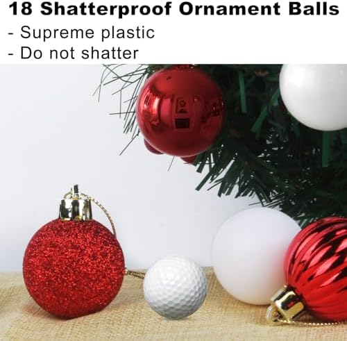 Red & White 2.5" Christmas Balls Christmas Tree Decoration Ornaments Shatterproof Hanging Balls for Birthday Halloween Holiday Wedding Decorations Set of 18pcs