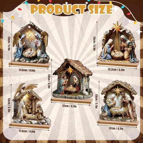 RattanView 5 Pcs Christmas Table Decorations Wooden Christian Religious Decoration Nativity Scene Centerpiece Holy Night Tiered Tray Decor Nativity Scene Christmas Block Signs for Home Kitchen Shelf