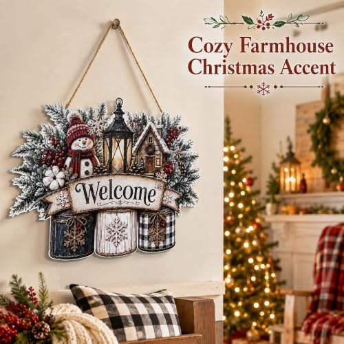 Christmas Decorations - Winter Snowman Welcome Wooden Sign for Front Door