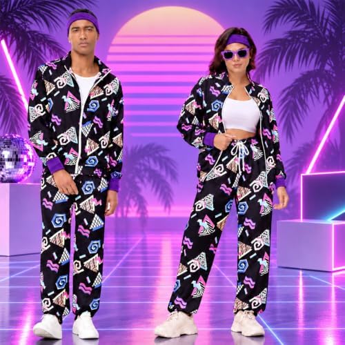 Men's 80s Outfit, Neon Retro Tracksuit for Halloween Party Costume