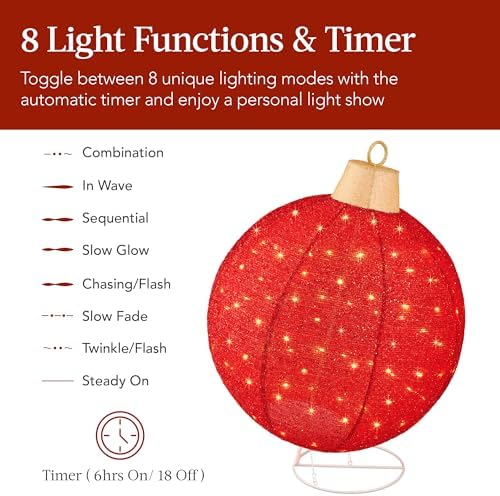 Best Choice Products 2pc Lighted Pop-Up Outdoor Christmas Ornament Set, Holiday Ball Decoration w/ 180 LED Lights, 8 Light Functions - Red/Green