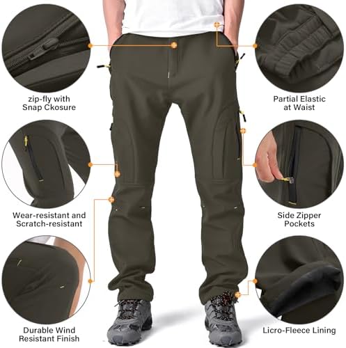 Men's hiking Snow Pants Skiing Winter Insulated Fleece lined Outdoor Water Repellent camping,walking,fishing
