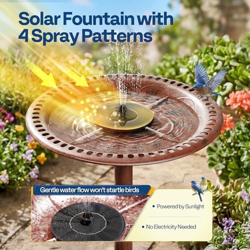 VIVOHOME Bird Bath with Solar Fountain for Outside, Pedestal, Bronze