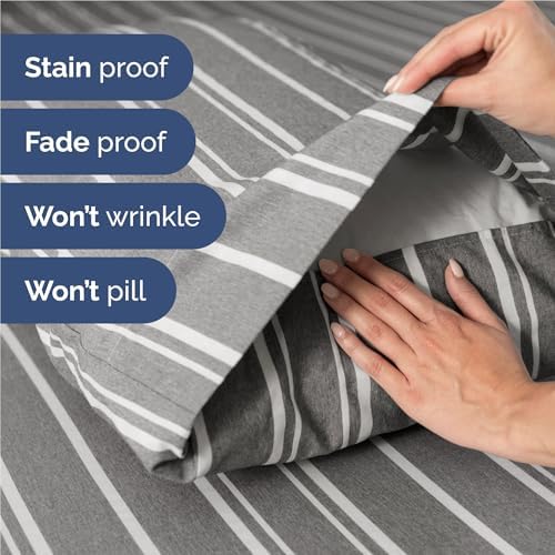 Full Size 4 Piece Sheet Set - Breathable & Cooling Sheets - Grey Stripes