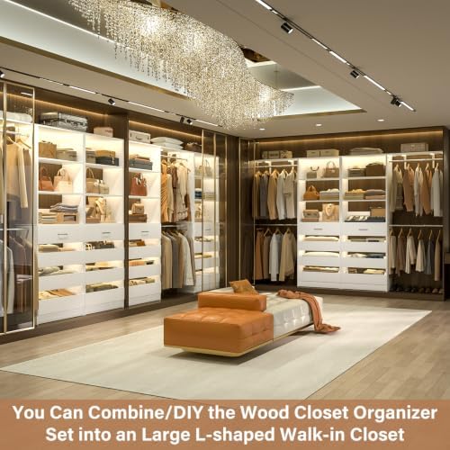 Aheaplus Closet System, Wood Closet Organizer System with 8 Drawers &4 Rods