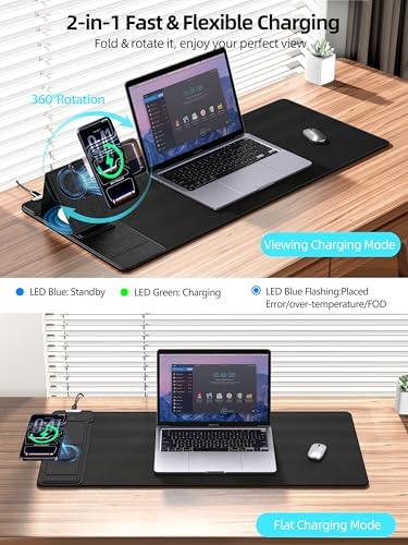 Mouse Pad with Magnetic Wireless Charging & Adjustable Phone Stand