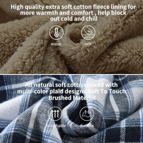 Elesuit Men's Full Zip Fleece Flannel Jacket Shirt Plaid Cotton Hoodie Coat