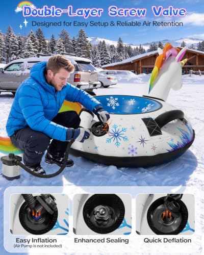 Verdenu Inflatable Unicorn Snow Tube with Canvas Cover for Kids & Adults