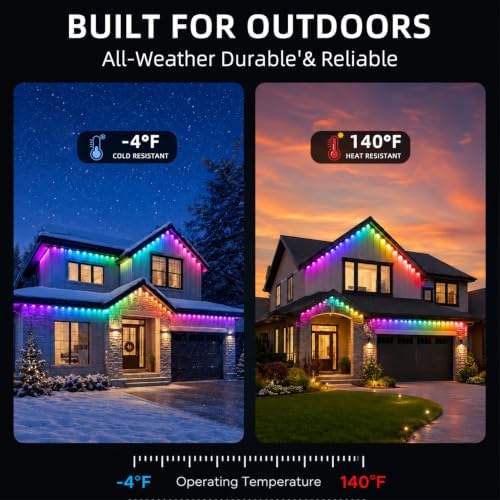 Permanent Outdoor Lights, 400ft RGB+IC Smart LED Eaves Lights,Outdoor Lights with App/Remote,IP67 Waterproof Led Lights for Roof, Christmas, Holiday, Party Decor(2 Rolls of 200ft)