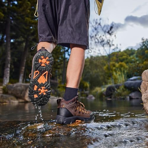 SHULOOK Men's Waterproof Hiking Boots Non-Slip Lightweight Mid Top Ankle Boot Breathable Hiker Trekking Shoes