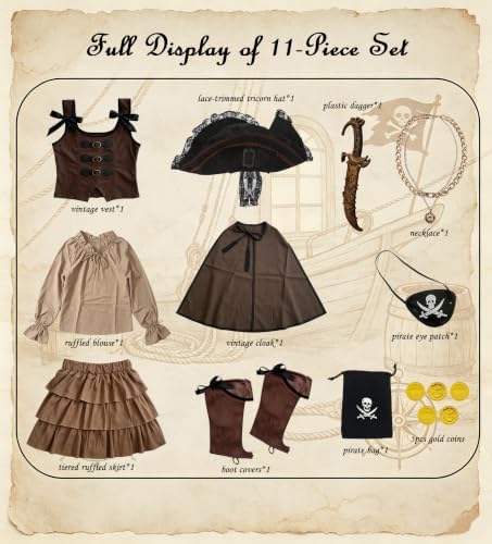 11 Pcs Viking Pirate Costume Girls Renaissance Medieval Costume for Kids