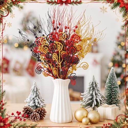 Daifunli 36 Pcs Christmas Tree Pick Spray Ornament, Mouse Red Yellow Black