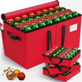 Christmas Ornament Storage Box, 8 Individual Trays with Handles, Red
