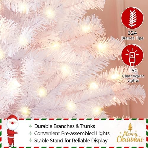 Yaheetech 4.5ft Pre-lit Christmas Tree with 150 Warm White Lights, White