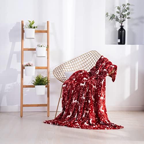 Elegant Comfort Luxury Velvet Super Soft Christmas Prints Fleece Blanket-Holiday Theme Home Décor Fuzzy Warm and Cozy Throws for Winter Bedding, Couch and Gift, 50 x 60 inch, Red Reindeer