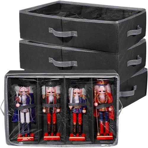 Preboun 4 Pack Christmas Nutcracker Storage Box Clear Top,Black