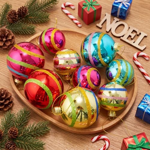 9 Pcs Vintage Glass Christmas Ornaments 2.36 and 3.15 Inch Retro Balls
