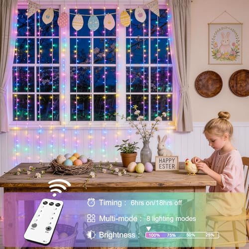 JMEXSUSS 300LED Curtain Lights for Easter Decor, 9.8x9.8ft, Pastel