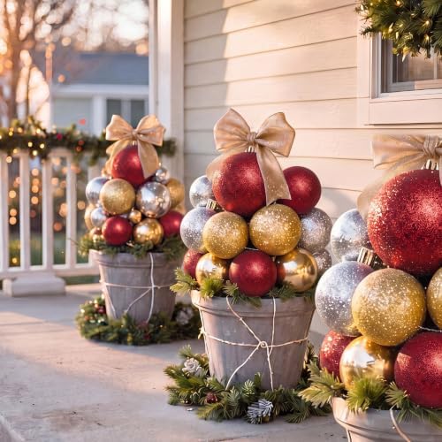 Threan 8 Inch Burgundy Glitter Large Christmas Ball Ornament