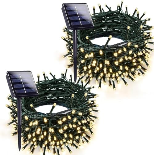 Solar Christmas Lights Outdoor 2 Pack 76FT 200 LED String Lights Warm White