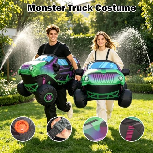 Monster Truck Costume,Inflatable Cosplay Car Adult Costume 3D,Adjustable Suspenders,Funny Cars Halloween Costume for Birthday Party Dress Up Set