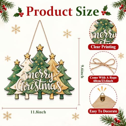 Christmas Decorations Green Gold Christmas Tree Merry Christmas Wood Sign