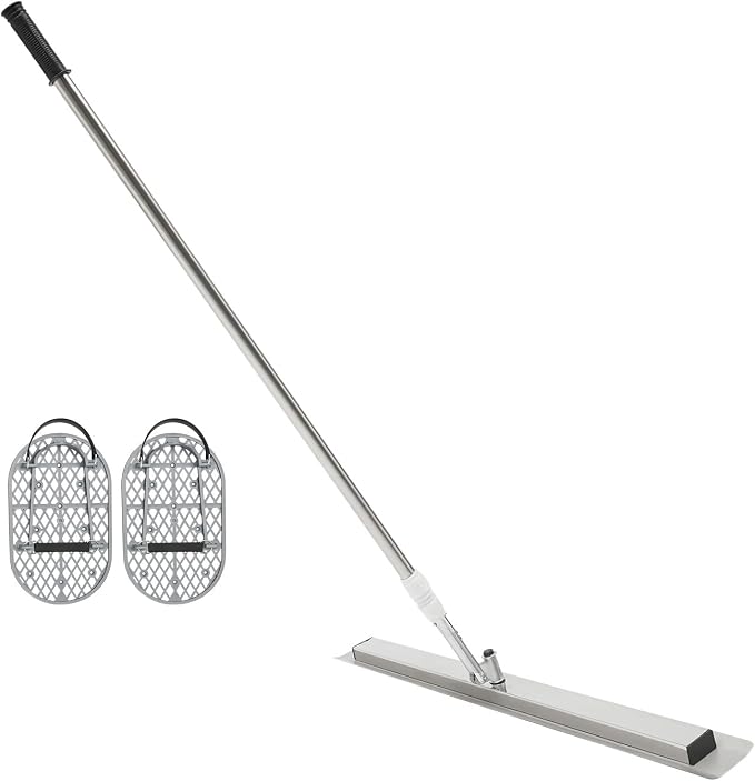 31.5''x4'' Concrete Bull Float Kit, Industrial Cement Surface Smoothing Tool, End Concrete Finishing Trowel Stanless Steel Trowel Board with Shoes for Polishing