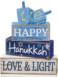 Lineshading 4 Pcs Hanukkah Table Decorations for Home, Wooden Dreidel Signs