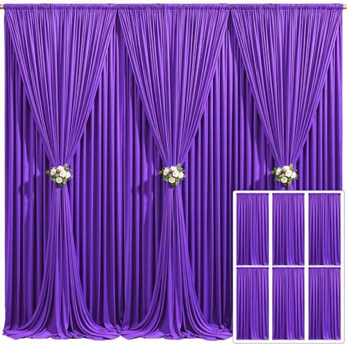 6 Panels Purple Backdrop Curtain for Parties Wedding Wrinkle Free Purple Photo Curtains Backdrop Drapes Fabric Decoration for Birthday Party Photography 30ft(W) x 10ft(H)