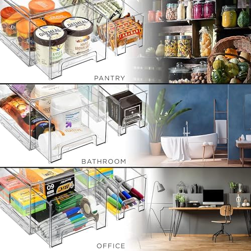 Sorbus Clear Stackable Storage Drawers with Pull-Out Bins (Medium, 6 Pack)