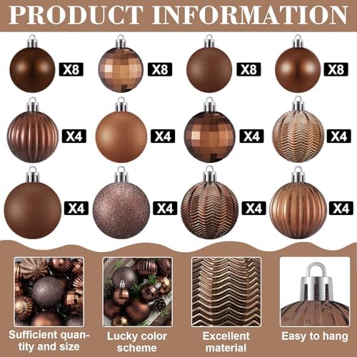 Lunmon 64 Pcs Brown Christmas Balls Ornaments Moody Neutral Xmas Bulbs