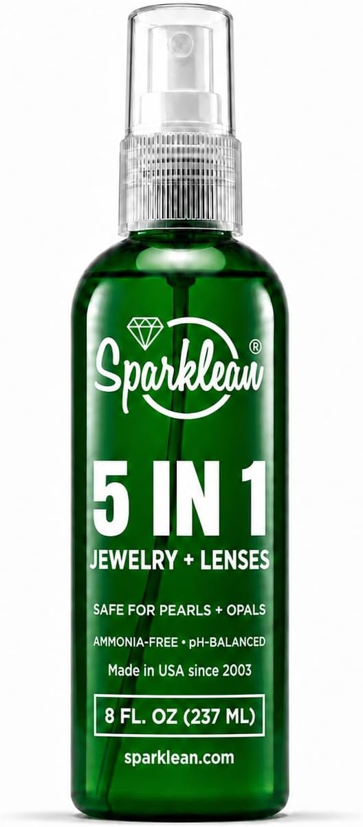 SPARKLEAN Jewelry Cleaner Spray 8oz · Everyday Home + Ultrasonic-Compatible · Safe on Gold, Silver, Diamond, Pearl · Anti-Fog Eyeglass + Lens Spray · Ammonia-Free pH-Balanced · Made in USA Since 2003