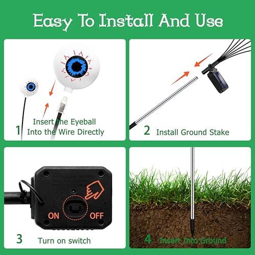 Kohlrabi Halloween Decorations Outdoor, 8 Pack 48 LED Solar Scary Eyeball Swaying Lights, Green Solar Firefly Light Waterproof Outdoor Garden Lights for Halloween Yard Garden Lawn Party Flower Bed