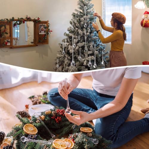 44 Pcs Crystal Glass Teardrop Christmas Ornaments, 7 Multiple Sizes