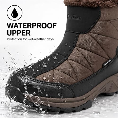 SILENTCARE Men's Waterproof Winter Snow Boots: Warm Fur Lined, Side Zipper