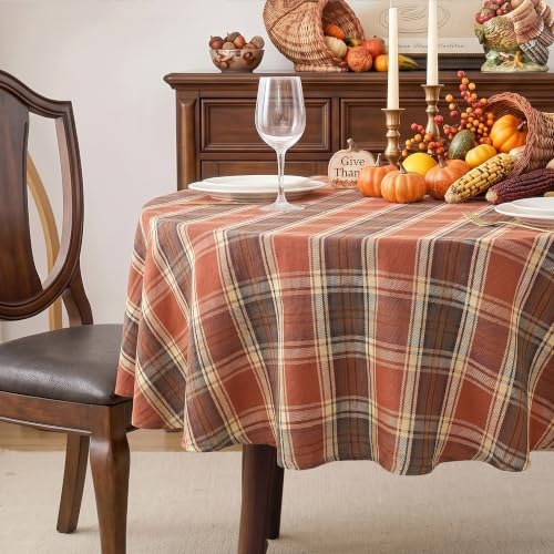 Fall & Thanksgiving Tablecloth Round 60 Inch, Tartan Plaid