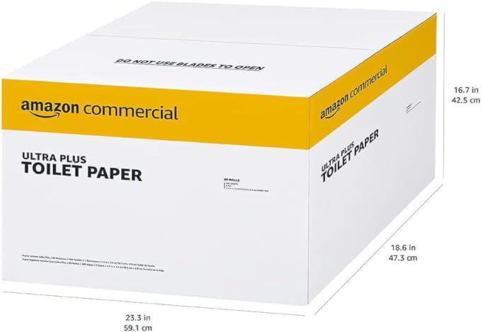 AmazonCommercial 2-Ply Ultra Plus Toilet Paper, Bath Tissue, Soft and Strong, Septic Safe, Unscented, 400 Sheets per Roll, 80 Individually Wrapped Rolls for Business Use
