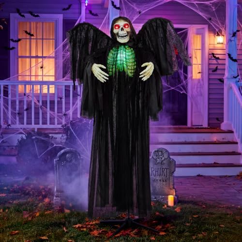 JOYIN Halloween Decorations Outdoor, Life Size Animatronics Grim Reaper, Sound-Actived Haunted House Props Decors with Creepy Sound for Garden Yard Lawn Outside Indoor