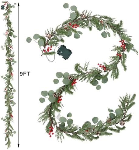 DR.DUDU 9FT Prelit Christmas Garland with Lights Mantel Decorations