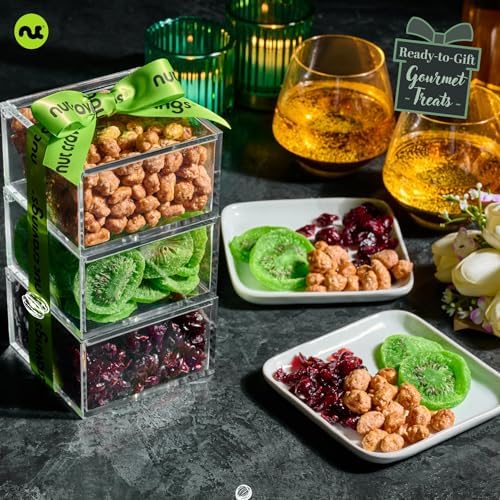 NUT CRAVINGS - Dried Fruits & Mixed Nuts Acrylic Tower (3 Tier Assortment)